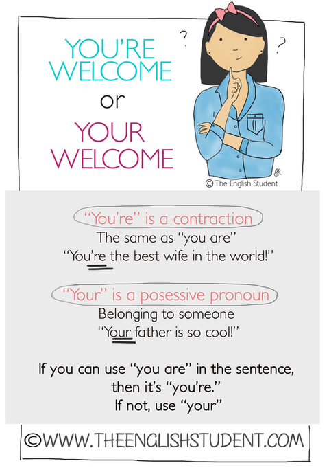 www.theenglishstudent.com, The English Student, the english students, ESL blog, ESL teaching ideas, ESL teaching resources, you're or your, ESL contractions, ESL grammar, you're welcome or your welcome, ESL adjectives, ESL pronouns
