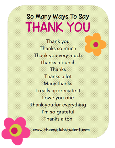 The English Student, theenglishstudent.com, theenglishstudent, English Student, ways to say thank you, different ways to say thank you, ESL manners, ESL thank you, teaching manners, gratitude, showing appreciation