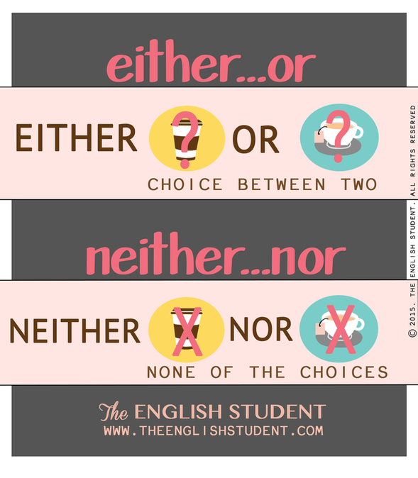 The English Student, how to use either and neither, either/or neither/nor, learn English, difference between either and neither