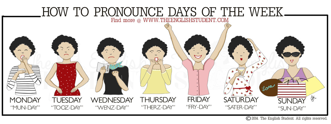 ESL pronunciation, how to pronounce days of the week, days of the week, ESL, ESL resources, The English Student, ESL teaching resources, learn English, 