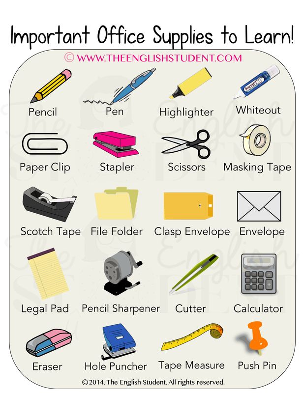 The English Student, www.theenglishstudent.com, ESL blogs, ESL website, ESL teaching ideas, ESL vocabulary, teaching vocabularies, learn English, office supplies, names of different stationaries, stationary, 