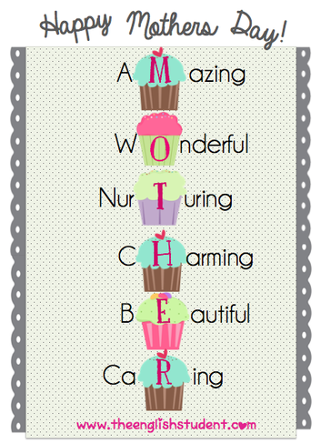 The English Student, www.theenglishstudent.com, mother's day, happy mother's day, mother's day crafts, what is a mother, definition of a mother, ESL vocabulary, ESL holidays, Mother's day card