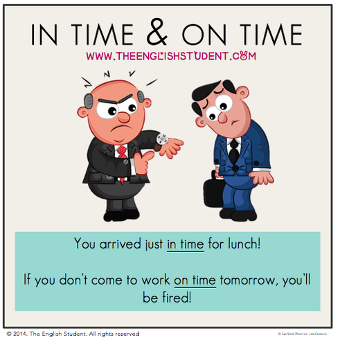 The English Student, www.theenglishstudent.com, English Student, ESL blog, ESL websites, difference between in time and on time, ESL prepositions, in time vs on time, ESl tenses, theenglishstudent, fun ESL blog, angry boss
