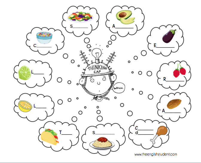 food vocabularies, food words, food quiz, food spelling